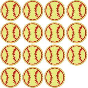 Honbay 15PCS Gold Edge Softball Patches Sports Ball Chenille Appliques Sew on Iron on Decorative Patches for Clothes Pants Hats Shoes Bags Decoration and Repairing of Holes