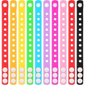 Zhanmai 30 Pieces 10 Colors Silicone Wristband Bulk Adjustable Rubber Wristbands with Holes for Men Women Birthday