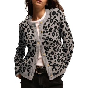 Women Leopard Print Cardigan Open Front Button Down Sweater Long Sleeve Cotton Knit Fall Clothes Outerwear Coats in Kuwait
