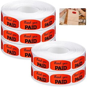 Zhanmai 5 Rolls 5000 Pcs Paid Thank You Store Sticker 0.75 x 1.5 Inch Self Adhesive Retail Merchandise Labels Thank You for Your Purchase Stickers for Supermarkets Stores (Bright Fluorescent Orange)