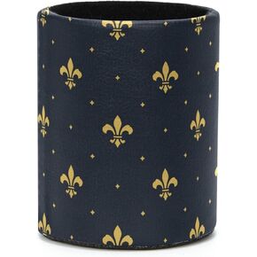 حامل قلم كبير ملون للمكتب ، Goldlen Fleur de Lis Pattern Leathe Pencil Holder Makeup Brush Holders و Desk Accessories ومنظمي مساحة العمل للمنزل والمدرسة والمكتب