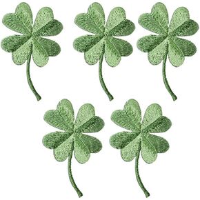 Artibetter 5 Pcs Four Leaf Clover Iron On Patch, Green Leaf Embroidered Patches Lucky Shamrock Emblem Sew On Patches for Clothing Arts Crafts (Four Leaf)