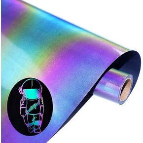 Reflective Heat Transfer Vinyl Reflective Rainbow HTV Vinyl Rolls Pack 12 Inch x 7 Feet Iron on Vinyl for T-Shirts DIY Design, Silhouette Cameo Heat Press Machine(Rainbow HTV Vinyl）