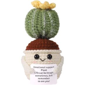 Positive Cactus Crochet, 4.3 Inch Funny Potato Mexican Fiesta Succulent Handmade Knitted Pickle Toy Cute Emotional Support Life Plant Plush Animal Gifts with Encouragement Card for Adults Kids