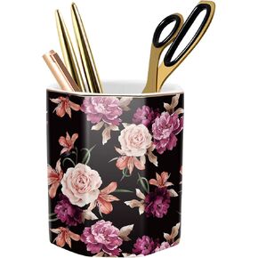WAVEYU Pencil Pen Holder for Desk, Ceramic Pencil Pen Cup Cute Makeup Brush Holder, Desktop Supplies and Accessories for Women Students, Pen Pencil Caddy for Office Home Art Supply, Butterfly Pattern
