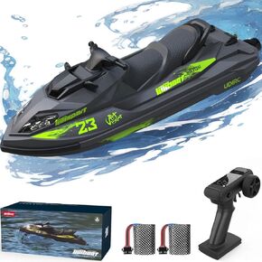 RC Turbo Jet Boat 25+KPH Brushless ، 2.4 جيجا هرتز البالغ RC Jet Ski ، قارب RC للمسابح والبحيرات والأنهار مع بطاريتين ، ضوء LED ، إنذار بطارية منخفضة