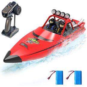 RC Boat for Kids Adults 2.4GHz Remote Control Boats with LED Light for Pool Lakes Water, 20MPH Fast Speed Racing Jet Boat, Boat Toy for Boys Girls, 2 Rechargeable Batteries 40+ Mins, Red