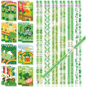 Howaf 34 Pack St Patrick’s Day Pencils and Notebooks Set ، ST Patricks Day Stationery Supplies for Kids-St Patrick’s Wood Pencil