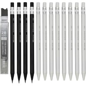 Maydahui 48 PCS Triangular Pole Mechanical Pencil with Sharpener Novelty Non Sharpening Automatic Pencil with 48 PCS 2B Lead Refills 2.0 mm Plastic for School Writing Drawing