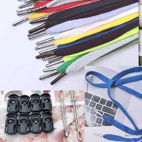 Markeny 24Pieces Replacement Drawstrings Drawcords 8 Pieces Cord Locks for Pants Sweatpants Hoodies Jackets Shorts, with 3 Pieces Drawstring Threader Tool 53" Long