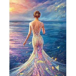 Acudotr Diamond Painting Kits for Adults, 5D DIY Beauty Diamond Art Kits for Beginners, Full Drill Diamond Painting Kits for Home Wall Decor, Mermaid Princess, 12x16 Inch