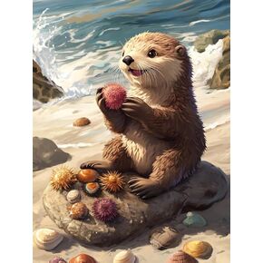 Ginfonr DIY 5D Diamond Art Kits for Adults, Animal Diamond Painting for Adults, Diamond Art Sea Otter Full Drill, Diamond Art Kits Embroidery Rhinestone Craft for Home Wall Decor 12 * 16 Inch
