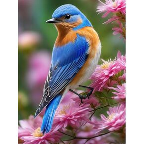EATUKYIC Diamond Painting Kits for Adults, 5D Full Round Diamond Birds Diamond Art Kit, Eastern Bluebird Dots Diamond Painting for Beginners, DIY Beads for Home Wall Decor 12x16 inch