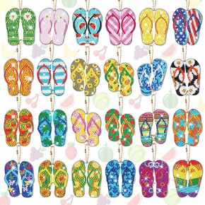 Bucherry 24 PCS Flip Flop Diamond Paintingskains 5D Diamond Key Rings Diamond Art Cheaknsns Summer Diamonds DIY rowds for البالغين الحرف الحفلات الإلغاء الالتزامات الرئيسية للمنزل