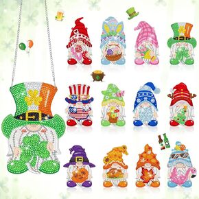 Menkxi 12 PCS Fall Christmas Gnome Magnetic Gnome Diamond Painting Stand kits Art Scip Signal Sign Rhinestone Painting Hanging 5D DIY لعقار هالوين مكتب مكتب مكتب الجدار