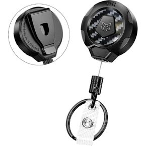 MNGARISTA Upgraded Heavy Duty Retractable Keychain with Belt Clip, 10 OZ Retraction, 31.5" Stainless Steel Cord, 3K Carbon Fiber ID Badge Reel with Badge Strap and Key Ring, 2 Pack