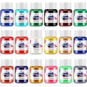 Glass Paint, Bearals 18 Colors Stained Glass Paint, Paint for Glass, Glass Paints for Glass Painting, Non Toxic Glass Paint for Wine Glasses, Light Bulbs, Windows and Ceramics (0.85 fl.oz)