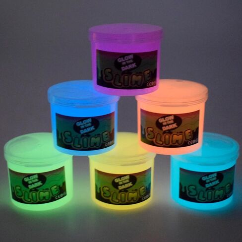 Glow in The Dark Slime Kit 6 Pack, Neon Blue, Green, Pink, Yellow Colors, Non Sticky, Glowing Galaxy Slime Kit for Kids, Kids Party Favors, Goody Bag Fillers, Stress Relief Toys, Holiday Supplies in Saudi Arabia