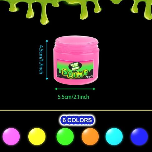 Glow in The Dark Slime Kit 6 Pack, Neon Blue, Green, Pink, Yellow Colors, Non Sticky, Glowing Galaxy Slime Kit for Kids, Kids Party Favors, Goody Bag Fillers, Stress Relief Toys, Holiday Supplies in Saudi Arabia