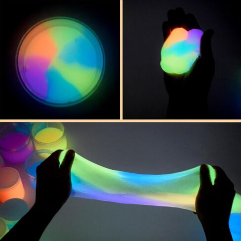 Glow in The Dark Slime Kit 6 Pack, Neon Blue, Green, Pink, Yellow Colors, Non Sticky, Glowing Galaxy Slime Kit for Kids, Kids Party Favors, Goody Bag Fillers, Stress Relief Toys, Holiday Supplies in Saudi Arabia