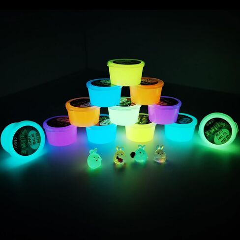 Glow in The Dark Slime Kit 6 Pack, Neon Blue, Green, Pink, Yellow Colors, Non Sticky, Glowing Galaxy Slime Kit for Kids, Kids Party Favors, Goody Bag Fillers, Stress Relief Toys, Holiday Supplies in Saudi Arabia