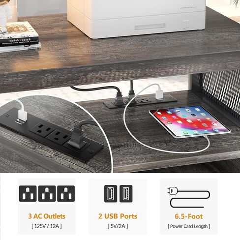 خزانة ملفات مكتبية جانبية من Unikito مع مقبس ومنفذ شحن USB، حامل طابعة حديث على عجلات خزانة طابعة مع باب وتخزين مفتوح، قابلة للقفل، بلوط أسود in Kuwait