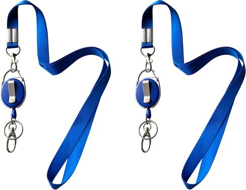 2 Lanyards + 2 Retractable Badge Reel with Clip and Key Ring for ID Card Holders (Black) in Kuwait