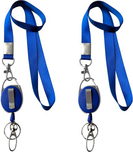 2 Lanyards + 2 Retractable Badge Reel with Clip and Key Ring for ID Card Holders (Black) in Kuwait