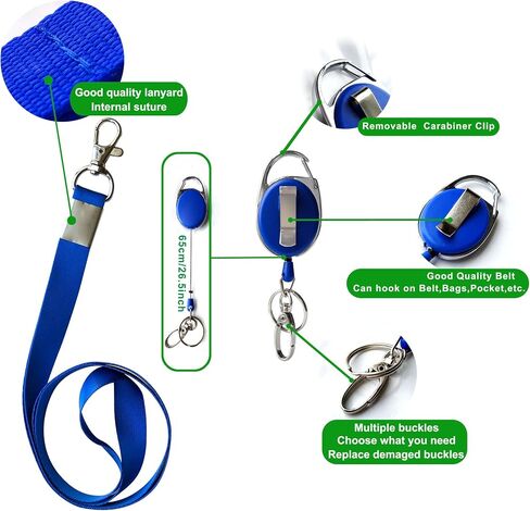 2 Lanyards + 2 Retractable Badge Reel with Clip and Key Ring for ID Card Holders (Black) in Kuwait