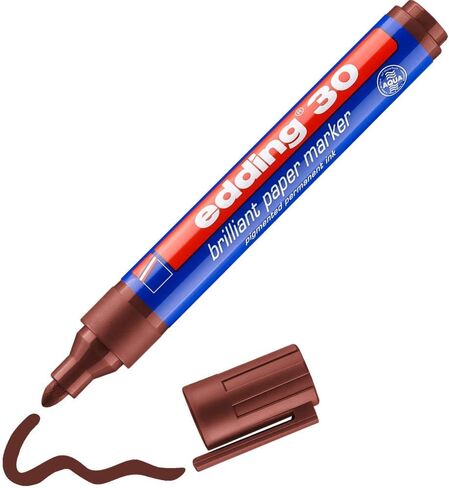 edding 30 brilliant paper marker - brown - 1 waterproof permanent marker - round nib 1.5-3 mm - vibrant colours - lightfast marking on paper, card, cardboard, plastic, metal and glass in Saudi Arabia
