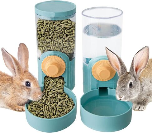 kathson 35oz Hanging Automatic Food Water Dispenser Gravity Pet Auto Feeder Waterer Set for Rabbit Cat Dog Chinchilla Ferret (Food and Water Dispenser) in Kuwait