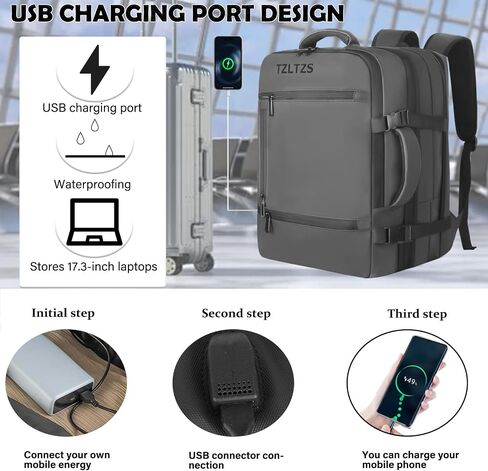 Travel Backpack, Carry On Backpack Airline Approved,Extra Large Expandable Waterproof, 17.3inch Laptop Backpack USB Charging Port, Business College Rucksack Backpack Gifts for Men Women,Black in Saudi Arabia