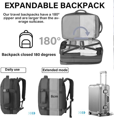 Travel Backpack, Carry On Backpack Airline Approved,Extra Large Expandable Waterproof, 17.3inch Laptop Backpack USB Charging Port, Business College Rucksack Backpack Gifts for Men Women,Black in Saudi Arabia