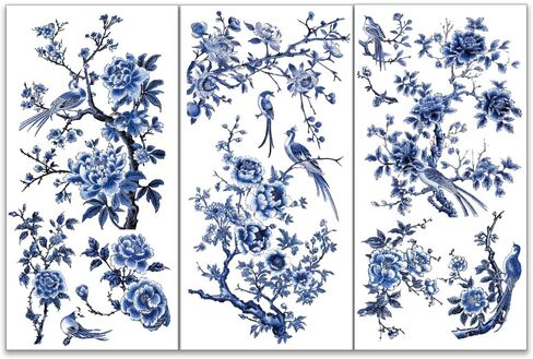 OLYCRAFT 3pcs/Set Blue Flower Rub on Transfers for Furniture and Crafts 6x12 inch Blue Bird Decor Transfer Stickers Blue Landscape Rub on Decals for Wood Furniture Scrapbooking Home Decorations in Saudi Arabia