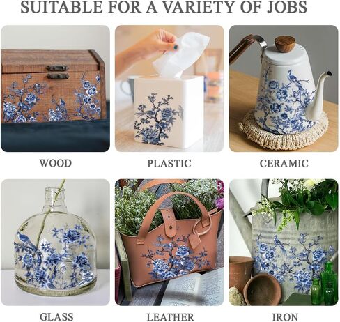 OLYCRAFT 3pcs/Set Blue Flower Rub on Transfers for Furniture and Crafts 6x12 inch Blue Bird Decor Transfer Stickers Blue Landscape Rub on Decals for Wood Furniture Scrapbooking Home Decorations in Saudi Arabia