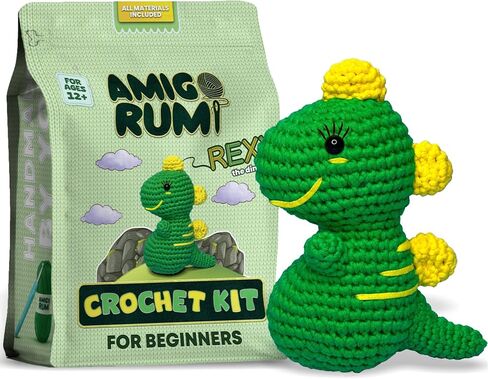 Amigo Rumi لطيف ديناصور المبتدئين KIT CORCHET - تعلم كيفية الكروشيه Starter Kit - 3+ ساعات الفيديو التعليمية وكتاب الكروشيه - من السهل غرز الغزل - Amigurumi محشو الحيوانات للأطفال 12+ والكبار in Saudi Arabia