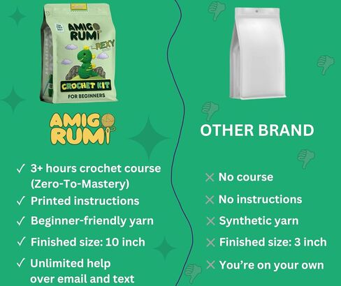 Amigo Rumi لطيف ديناصور المبتدئين KIT CORCHET - تعلم كيفية الكروشيه Starter Kit - 3+ ساعات الفيديو التعليمية وكتاب الكروشيه - من السهل غرز الغزل - Amigurumi محشو الحيوانات للأطفال 12+ والكبار in Saudi Arabia