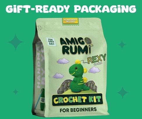 Amigo Rumi Cute Dinosaur Beginners Crochet Kit - Learn How to Crochet Starter Kit - 3+ Hour Video Tutorials & Crocheting Book - Easy to Stitch Yarn - Amigurumi Stuffed Animal for Kids 12+ & Adults in Saudi Arabia