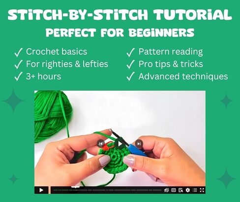 Amigo Rumi لطيف ديناصور المبتدئين KIT CORCHET - تعلم كيفية الكروشيه Starter Kit - 3+ ساعات الفيديو التعليمية وكتاب الكروشيه - من السهل غرز الغزل - Amigurumi محشو الحيوانات للأطفال 12+ والكبار in Saudi Arabia