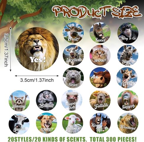 Jetec 300 Pcs Scratch and Sniff Sticker for Kids Animal Scented Stickers Reward Smelly Stickers for Student Teacher Incentive Motivational Wildlife Animals Positive Stickers Classroom Chart School in Kuwait