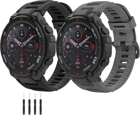 2 Pack Waterproof Bands Compatible with Amazfit T-Rex Pro Watch Bands, Soft Silicone Replacement Band for Amazfit T-Rex/T-Rex Pro Smartwatch in Kuwait