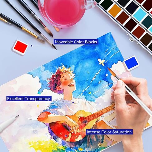 MeiLiang Travel Watercolor Set, 52 Colors Watercolor Paint Set with 1 Drawing Pencil, 1 Paint Brush, 5 Watercolor Paper, 1 Sponge & 1 Black Drawing Pen, Water Colors Paint Adults Set, Purple Case in Saudi Arabia