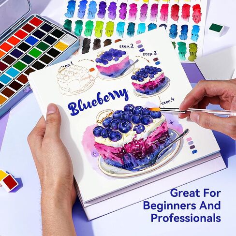 MeiLiang Travel Watercolor Set, 52 Colors Watercolor Paint Set with 1 Drawing Pencil, 1 Paint Brush, 5 Watercolor Paper, 1 Sponge & 1 Black Drawing Pen, Water Colors Paint Adults Set, Purple Case in Saudi Arabia