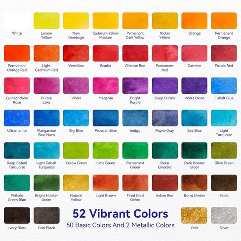 MeiLiang Travel Watercolor Set, 52 Colors Watercolor Paint Set with 1 Drawing Pencil, 1 Paint Brush, 5 Watercolor Paper, 1 Sponge & 1 Black Drawing Pen, Water Colors Paint Adults Set, Purple Case in Saudi Arabia