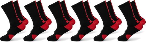 VNG Premium Athletic Crew Socks for Men Sizes 6-13, 6 Pairs Mid-Calf, Cushioned Sport Socks for Basketball, Football, Baseball, Running, Hiking in White with Red Trim in Kuwait