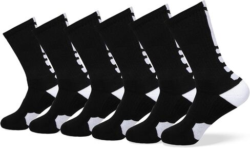 VNG Premium Athletic Crew Socks for Men Sizes 6-13, 6 Pairs Mid-Calf, Cushioned Sport Socks for Basketball, Football, Baseball, Running, Hiking in White with Red Trim in Kuwait