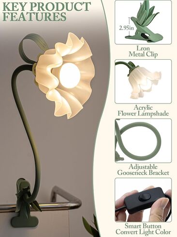 Flower Desk Lamp,LED Reading Light 360°Rotation Clip on Lamps,Vintage Flower Bedside Night Light,3 Colors Modes Book Lights Decor for Bedroom Bed Headboard Office Lighting Table Lamp Home Decoration in Saudi Arabia
