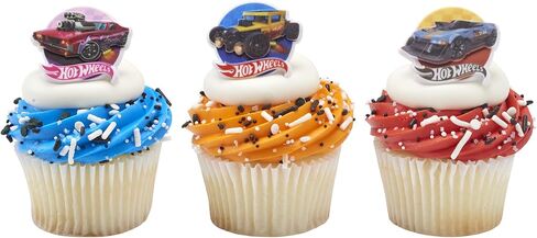 Hot Wheels™ Rings | 24 Epic Stunt Cupcake Toppers | DecoPac Hot Wheels Cars Cake Decorations, Multi-colored, Food Safe & Ready To Use - 24 Pack in Kuwait