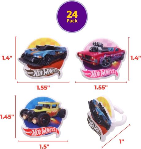 Hot Wheels™ Rings | 24 Epic Stunt Cupcake Toppers | DecoPac Hot Wheels Cars Cake Decorations, Multi-colored, Food Safe & Ready To Use - 24 Pack in Kuwait