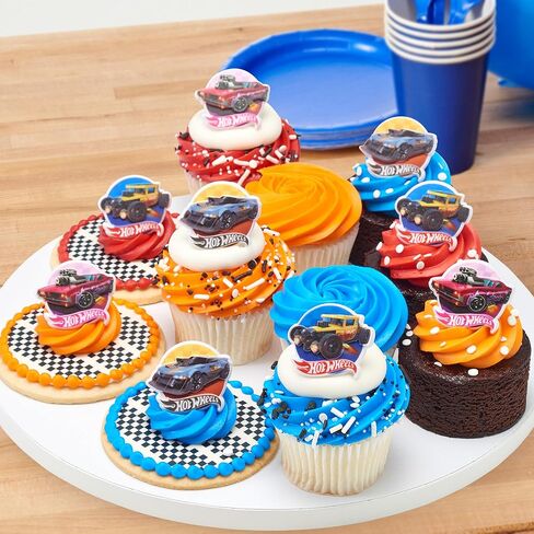 Hot Wheels™ Rings | 24 Epic Stunt Cupcake Toppers | DecoPac Hot Wheels Cars Cake Decorations, Multi-colored, Food Safe & Ready To Use - 24 Pack in Kuwait